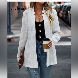 Women's White Plaid Jacket